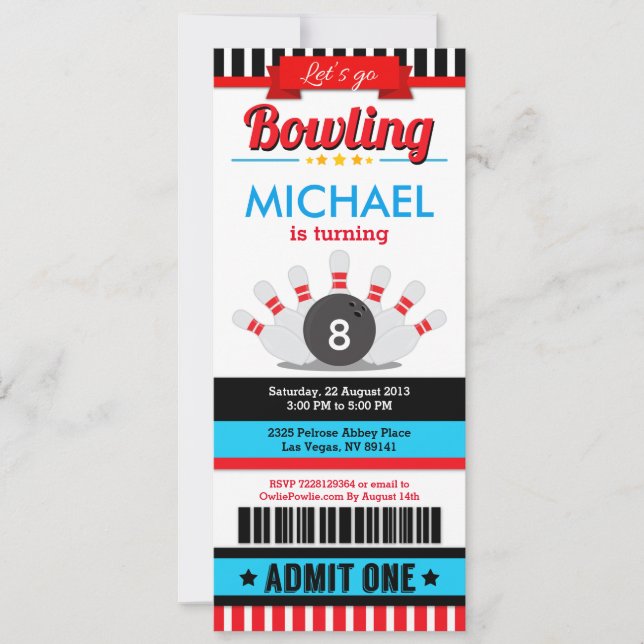 Bowling Ticket Pass Birthday Party Invitation (Front)