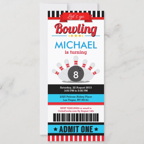 Bowling Ticket Pass Birthday Party Invitation