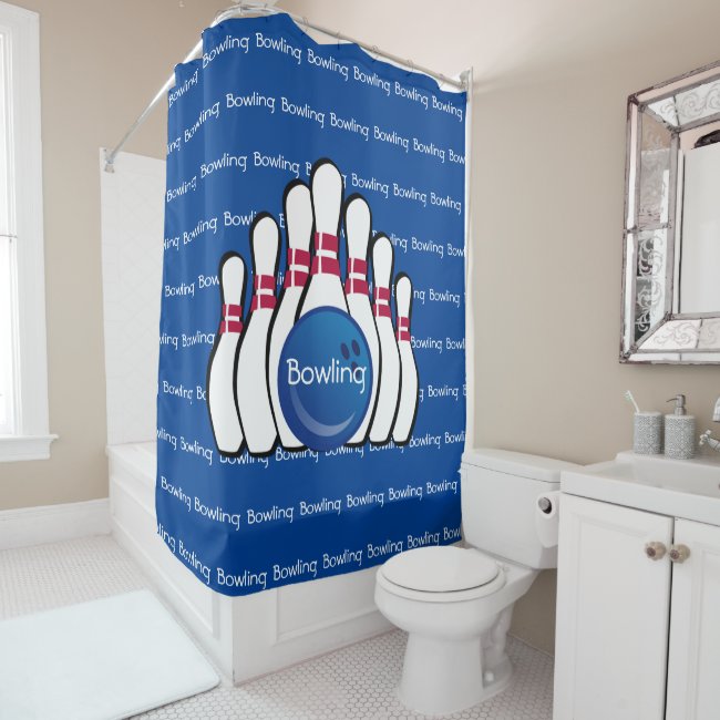 Bowling Tiled Text Design Shower Curtain