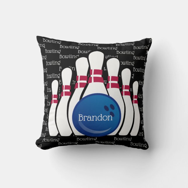 Bowling Tiled Text Design Throw Pillow (Front)