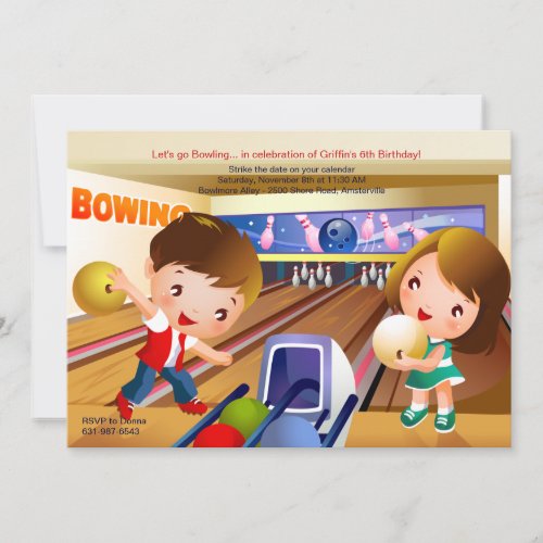 Bowling Tots Birthday Party Invitation