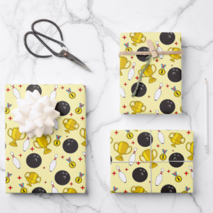 Bowling Tournament Winner Pins Trophy Pattern Wrapping Paper Sheets