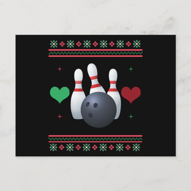 Bowling Ugly Christmas Sweater Xmas Postcard (Front)