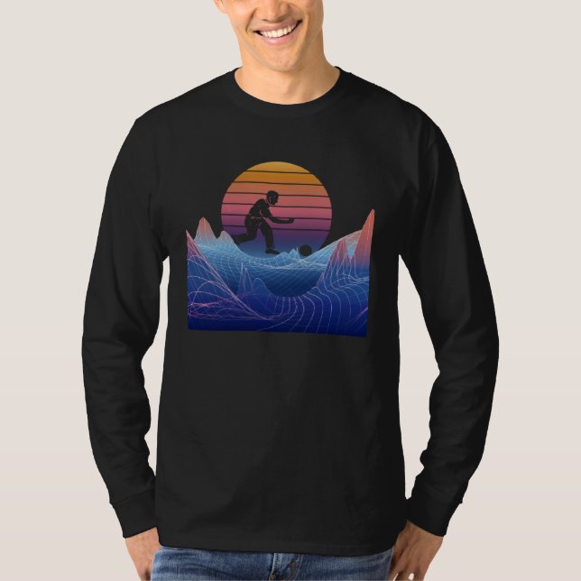 Bowling Vaporwave Sunset Bowling Pin Bowler Bowlin T-Shirt (Front)