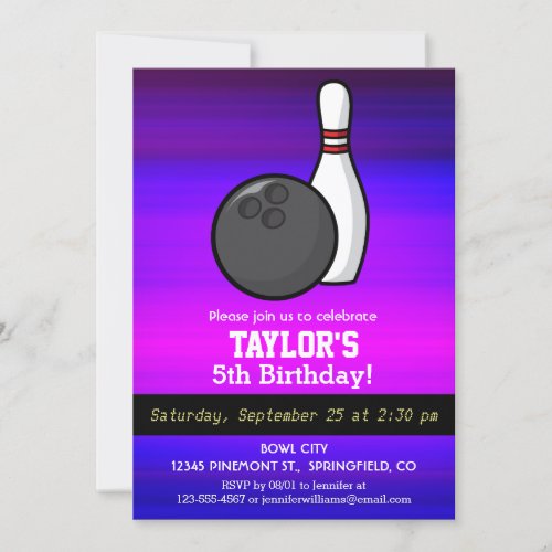 Bowling Vibrant Violet Blue and Magenta Invitation