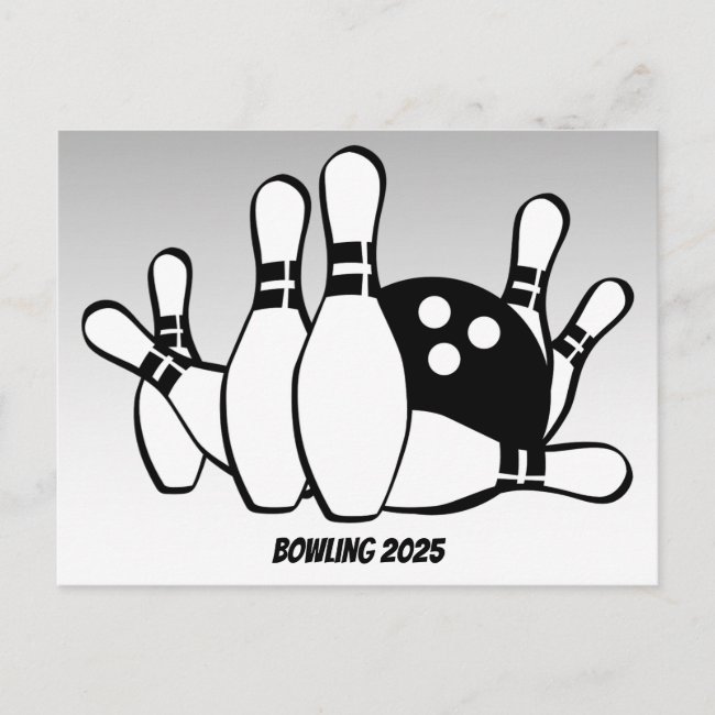 Bowling with 2025 Calendar on Back Postcard