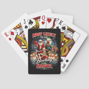 Bowling with Santa Poker Cards