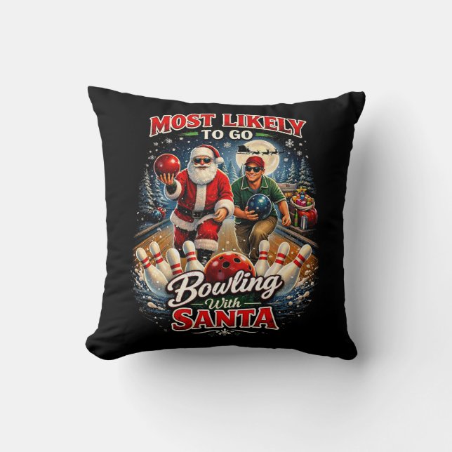 Bowling with Santa Throw Pillow (Front)