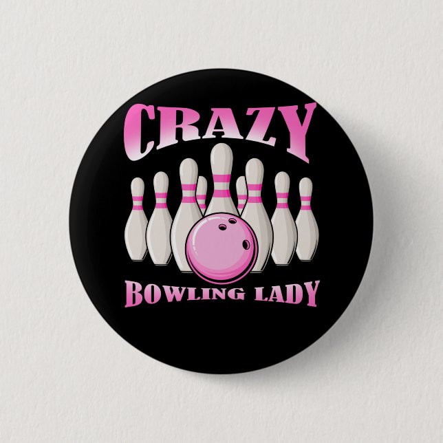 Bowling Woman Female Cute Bowler Lady Button (Front)