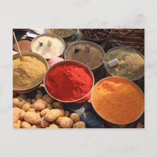 Bowls of cooking spices in Indian market Postcard