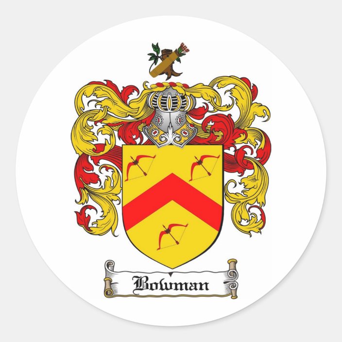 BOWMAN FAMILY CREST BOWMAN COAT OF ARMS CLASSIC ROUND STICKER