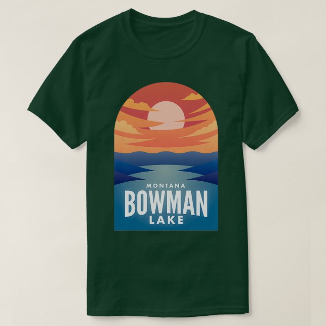 Bowman Lake MT Retro Sunset T-Shirt (Design Front)