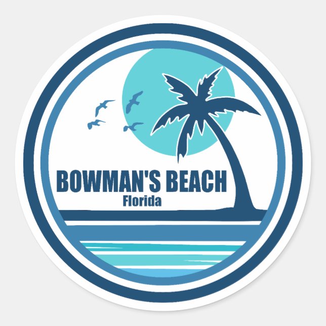Bowman's Beach Florida Palm Tree Birds Classic Round Sticker (Front)
