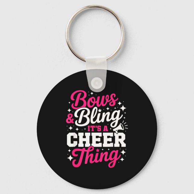 Bows &amp; bling a cheer thing funny cheerleading keychain (Front)