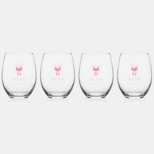  Bows and Babes Girls Club Bachelorette Stemless Wine Glass