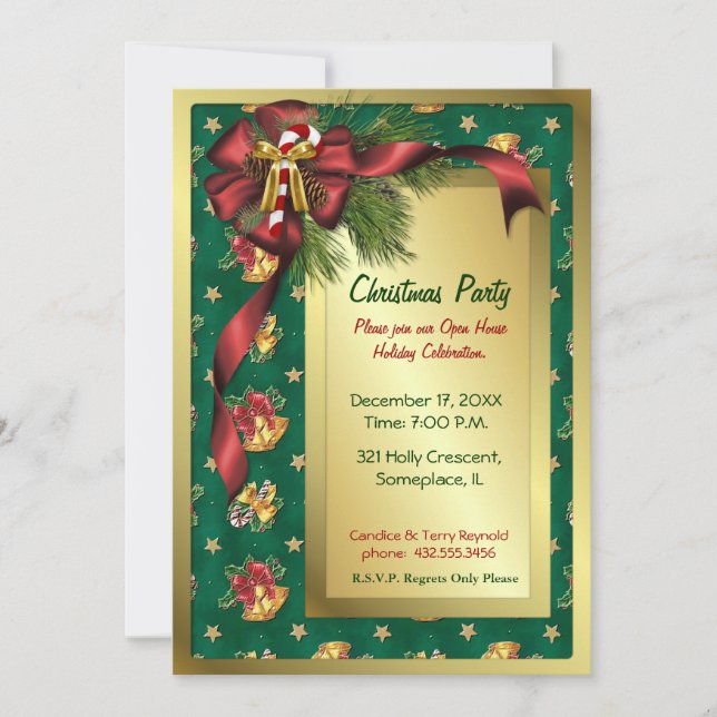 Bows and Bells Christmas Invitation (Front)