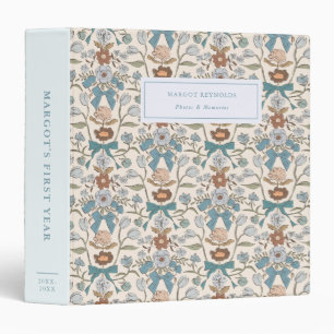 Bows and Blossoms Blue Baby Photo Album 3 Ring Binder