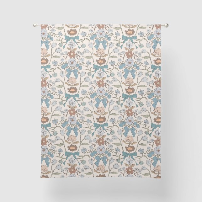 Bows and Blossoms Blue Floral Sheer Curtains (Front)