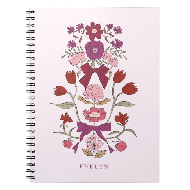 Bows and Blossoms Rustic Magenta Notebook (Front)