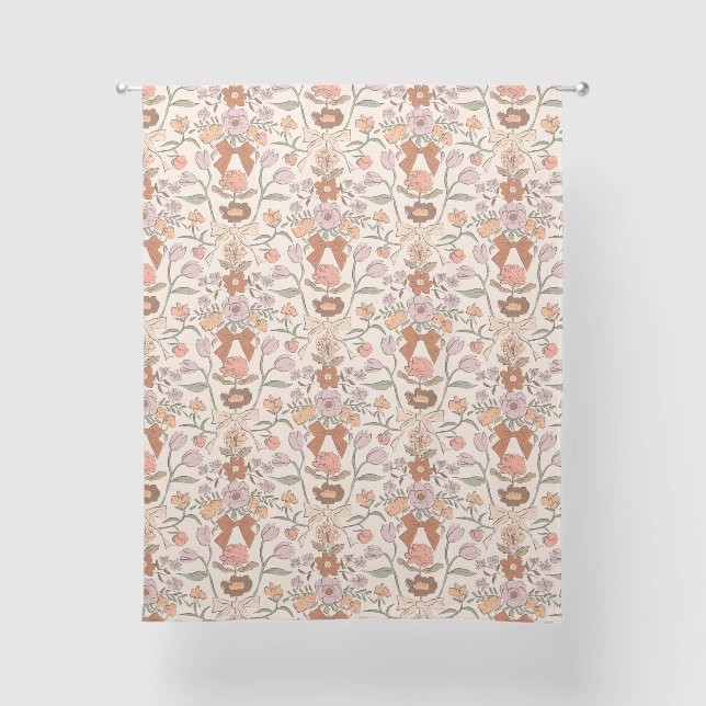 Bows and Blossoms Terracotta Floral Sheer Curtains (Front)