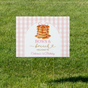 Bows and Brunch Pancake Pink 1st Birthday Gingham Sign