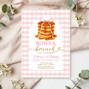 Bows and Brunch Pancake Pink Baby Shower Gingham Invitation