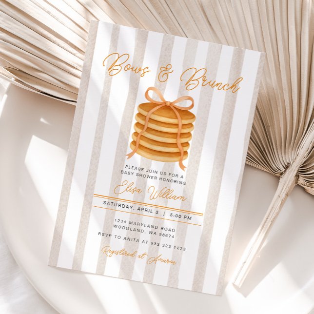 Bows and Brunch Pancake Stripe Baby Shower Brunch Invitation (Creator Uploaded)