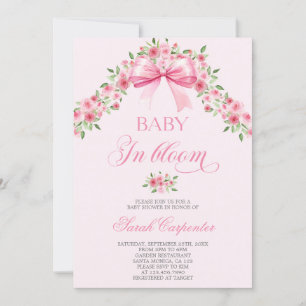 Bows And Flowers Baby Shower Girl Invitation
