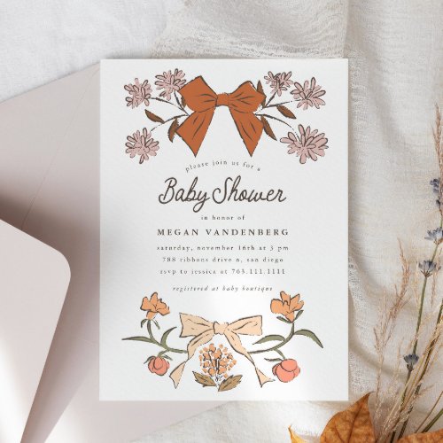 Bows and Flowers Baby Shower Invitation