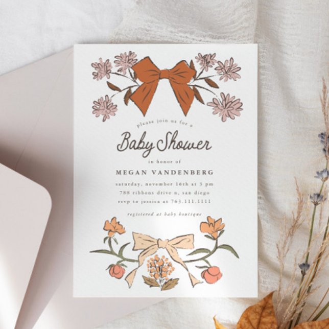Bows and Flowers Baby Shower Invitation (Creator Uploaded)