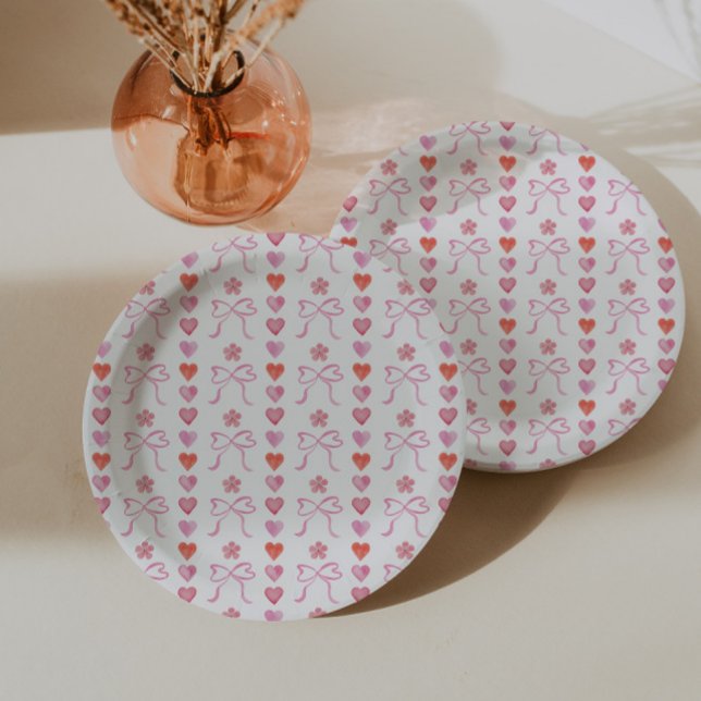 Bows and Hearts Pattern Baby Shower Paper Plates (Creator Uploaded)