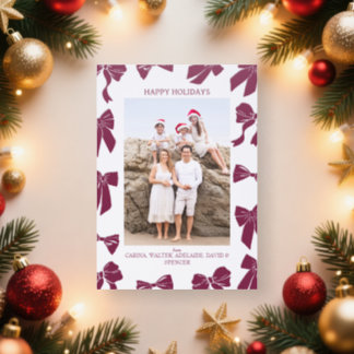 Bows and Ribbons Border Custom Message Holiday Letterpress Photo Cards