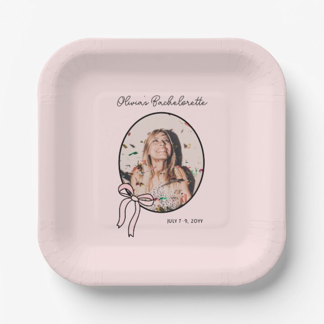 Bows & Babes Bachelorette Pink Girly Custom Paper Plates (Front)