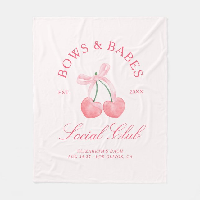 Bows & Babes Coquette Cherries Bachelorette Fleece Blanket (Front)