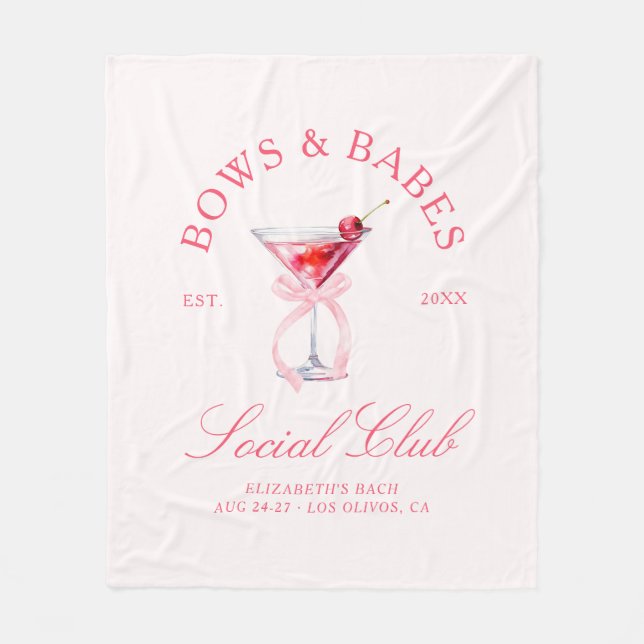Bows & Babes Coquette Cherries Bachelorette Fleece Blanket (Front)