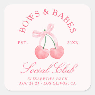 Bows & Babes Coquette Cherries Bachelorette Square Sticker
