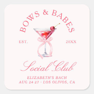 Bows & Babes Coquette Cherries Bachelorette Square Sticker