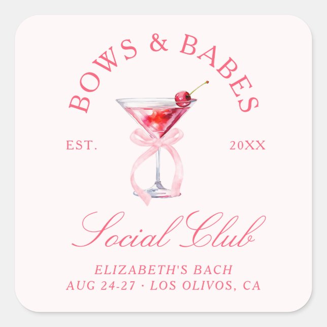 Bows & Babes Coquette Cherries Bachelorette Square Sticker (Front)