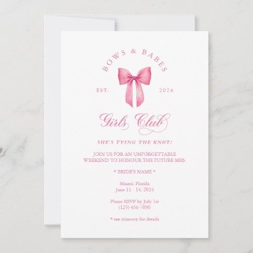 Bows  Babes Girls Club bachelorette invitation