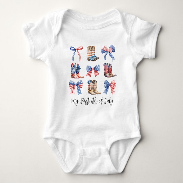 Bows Baby First 4th of July Coquette Aesthetic Baby Bodysuit (Front)