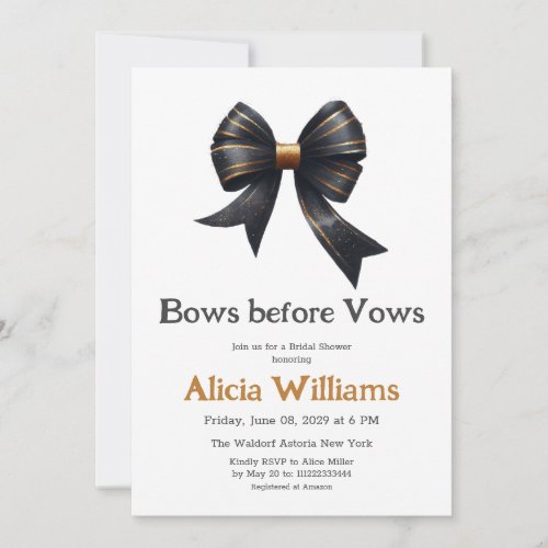Bows before Vows Gold Black Bow Bridal Shower Invitation