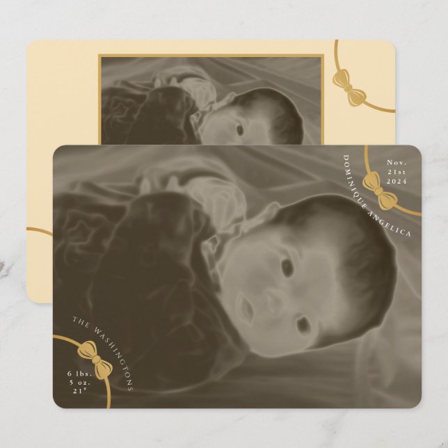 Bows Birth Announcement with Pertinent Details (Front/Back)
