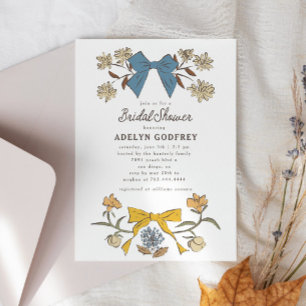 Bows & Blossoms Blue Yellow Coquette Bridal Shower Invitation