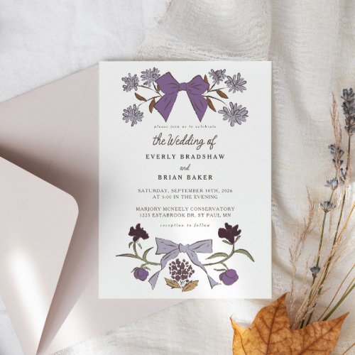 Bows  Blossoms Lilac Coquette Wedding Invitation