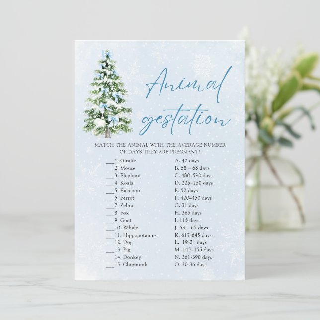 Bows Christmas Animal Gestation Baby Shower Game Invitation (Standing Front)