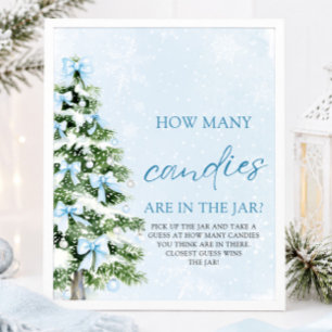 Bows Christmas Guess How Many Candies Baby Shower Poster