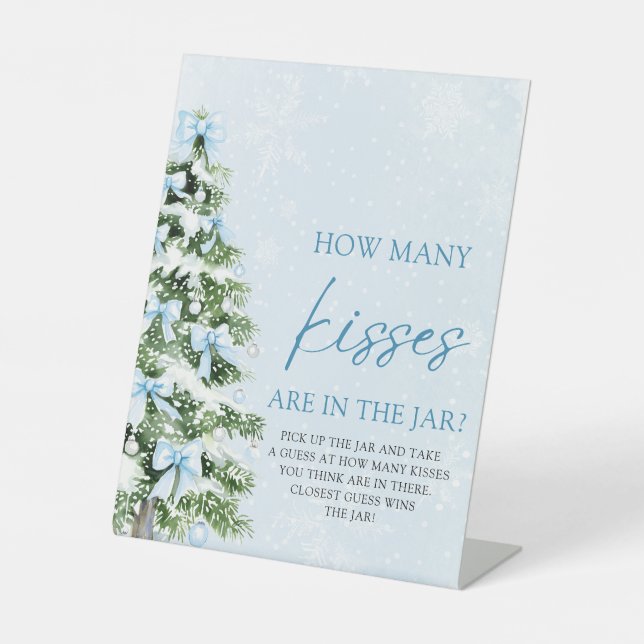 Bows Christmas Guess How Many Kisses Baby Shower  Pedestal Sign (Front)