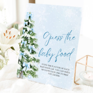Bows Christmas Guess the Baby Food Baby Shower Pedestal Sign