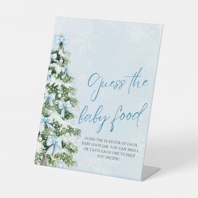 Bows Christmas Guess the Baby Food Baby Shower Pedestal Sign (Front)