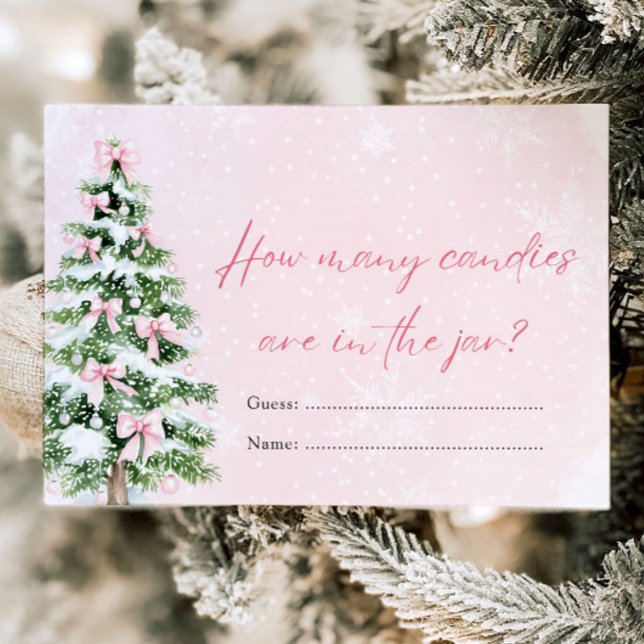 Bows Christmas How Many Candies Baby Shower Game Invitation (Pink Bows Christmas How Many Candies Baby Shower Game)